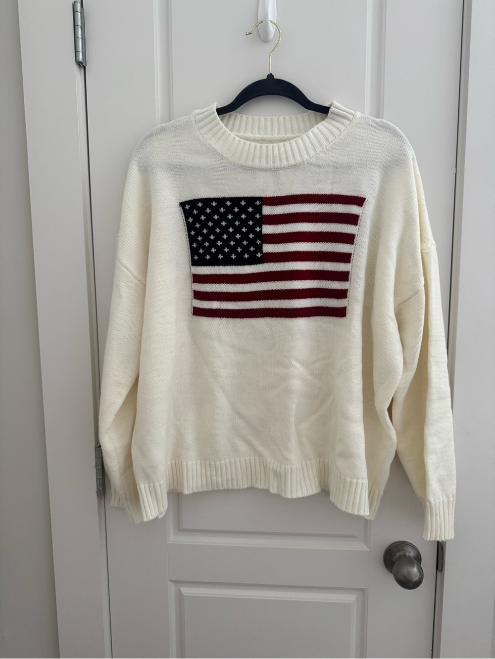 Ivory Crewneck Sweater with Flag Motif